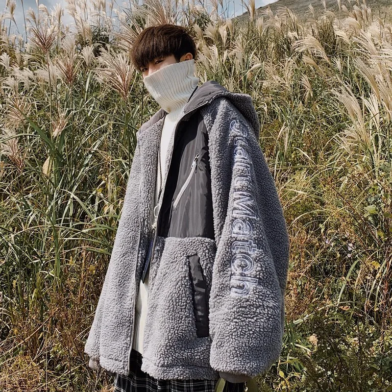 Lamb Wool Coat Male Trend Korean Couple Loose Cotton-padded Jacket Padded Jacket Plush Thick Men's Padded Jacket