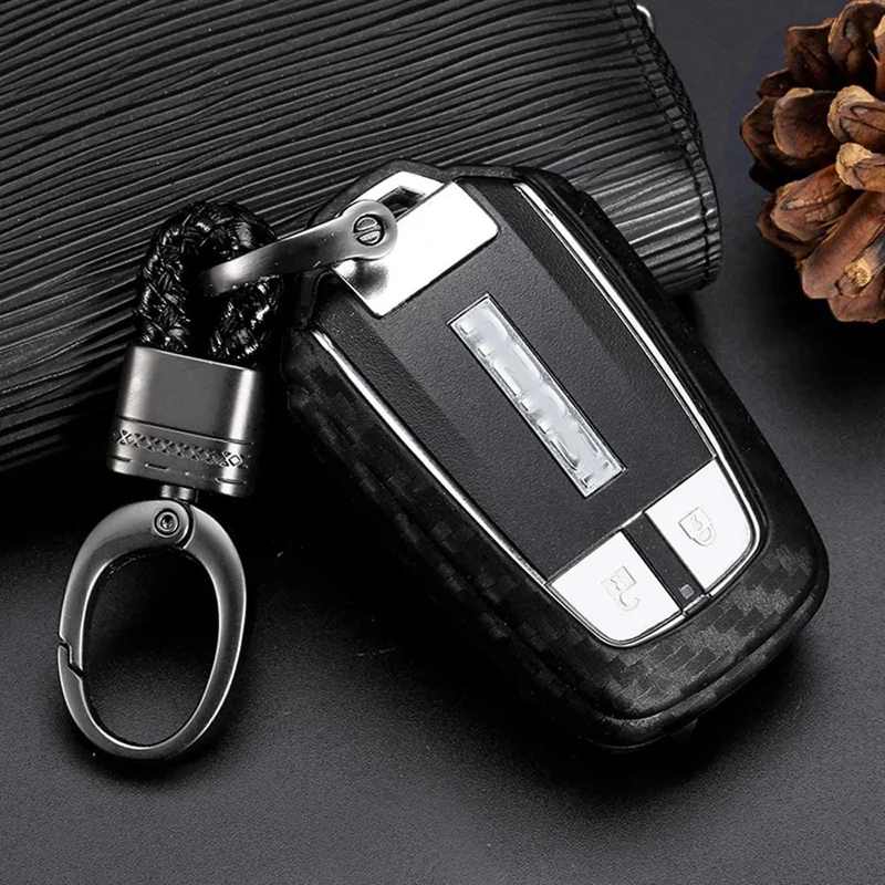 Черный силиконовый чехол брелок для автомобильного ключа из углеродного волокна