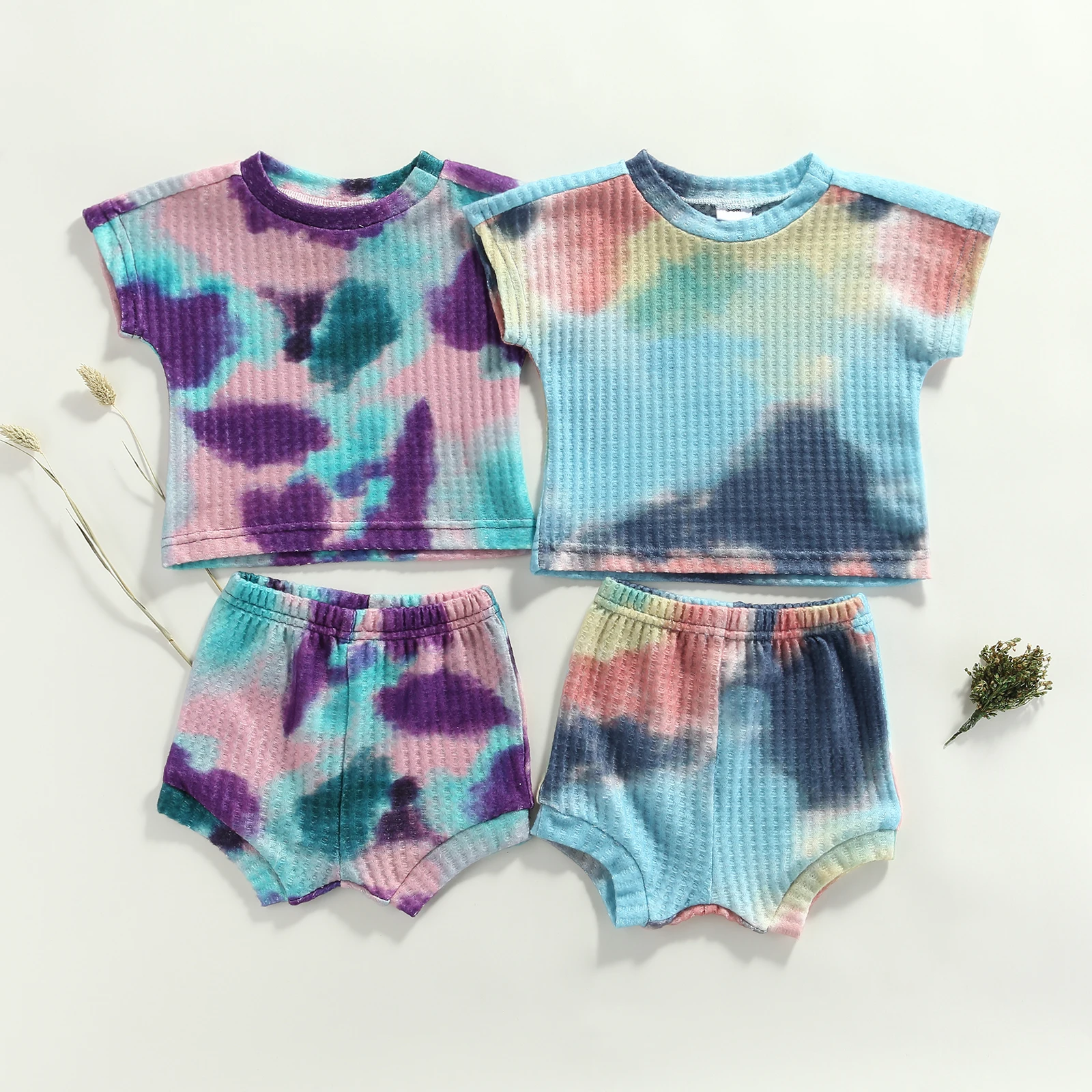 

Newborn Baby Boy Infant Girl Outfits Tie-Dye T-shirt Top Shorts 2Pcs Clothes Set