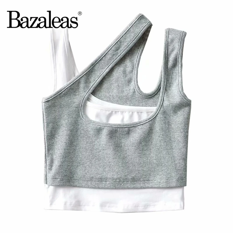 

Women Camis Vintage Cropped Women Tank Top Grey White Patchwork Crop Top Streetwear Cross