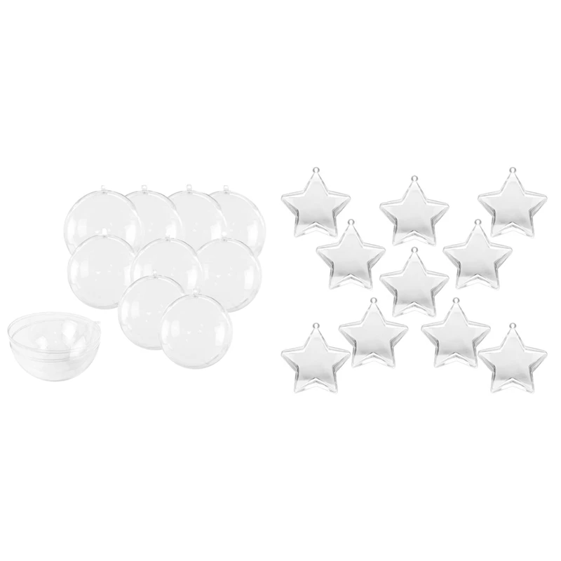 

10 Pcs 4-Inch Clear Plastic Fillable Ornaments Ball & 10 Sets 80Mm DIY Fillable Balls Clear Plastic Balls (Star Shape)