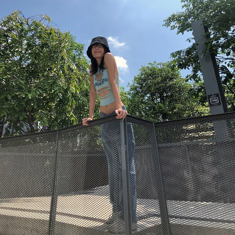 

2021 Slim Women Tank Tops Backless Irregular Sexy Solid Color Round Neck Flower Print Hollow Out Vest Casual Summer Fashion New