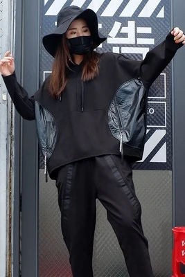 

Spring and autumn hooded bat sleeve casual loose size jacket bf style stitching fashion brand women's T