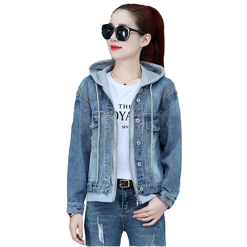 

Spring denim short coat ladies high quality new fashion casual wild Removable cap autumn women's hooded Tops tide overcoat