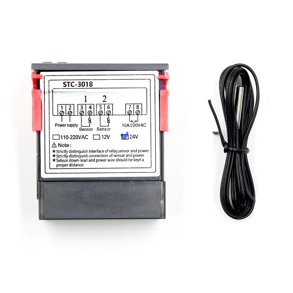 Регулятор температуры цифровой 12 В 24 STC-3018 в C/F 10 А с двойным светодиодным дисплеем