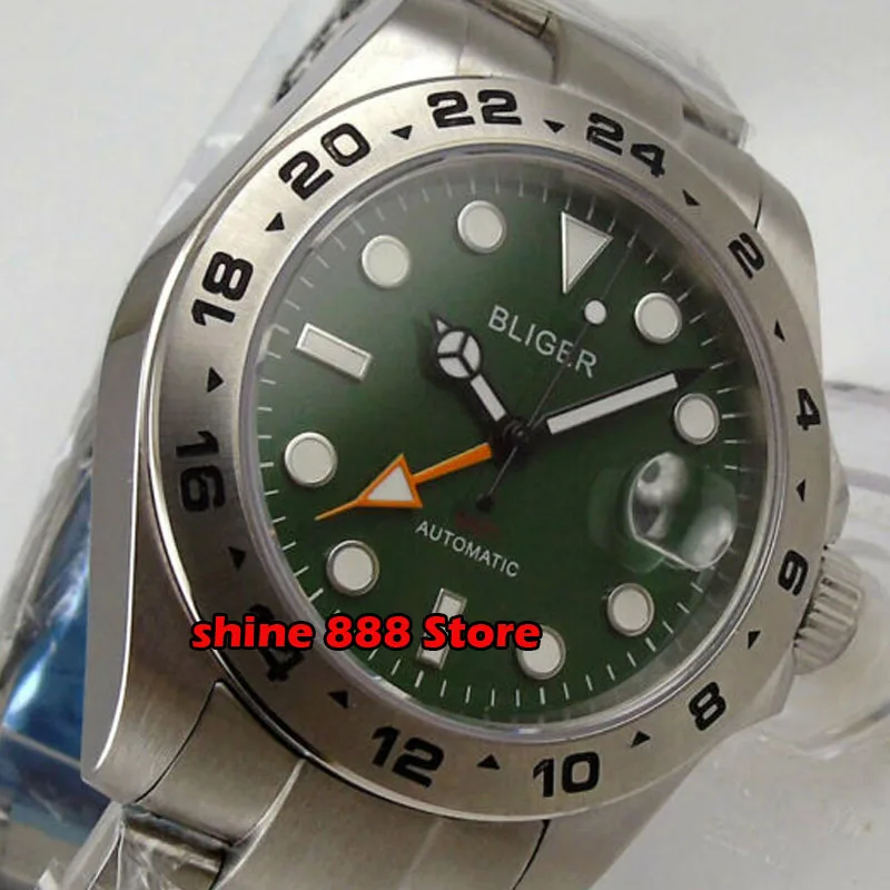 BLIGER сапфировое стекло механические Автоматические 43 мм GMT мужские наручные часы