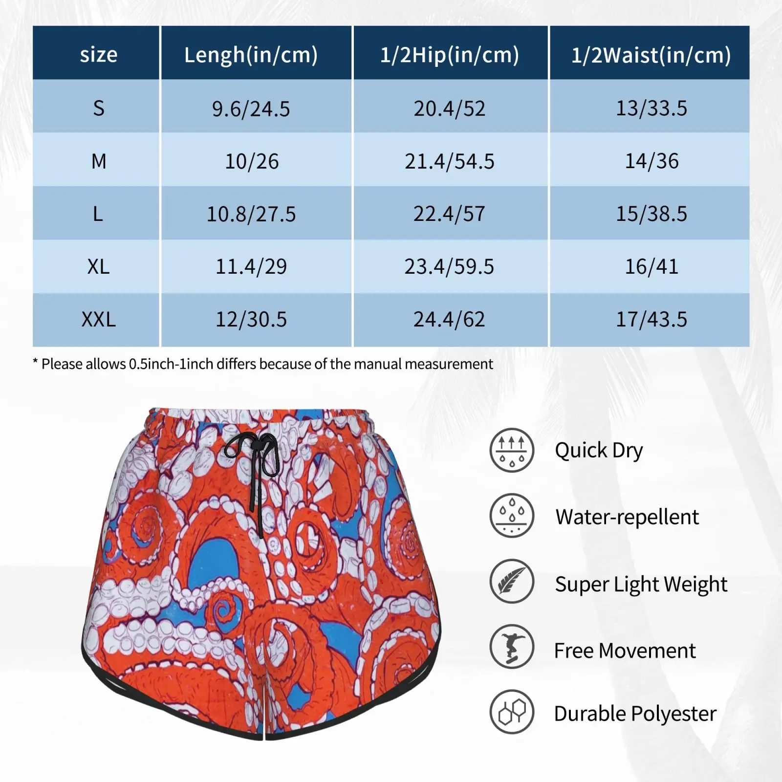 

Red Octopus Tentacle Swim Shorts Women Beach Shorts Funny Unique Colored Cartoons Tentacles Red Octopus Kraken