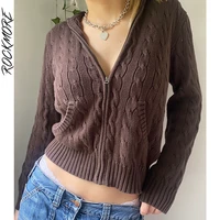 rockmore autumn vintage hoodie sweater cardigans women brown knitwear aesthetic knitted zip up tops e girl casual outwear