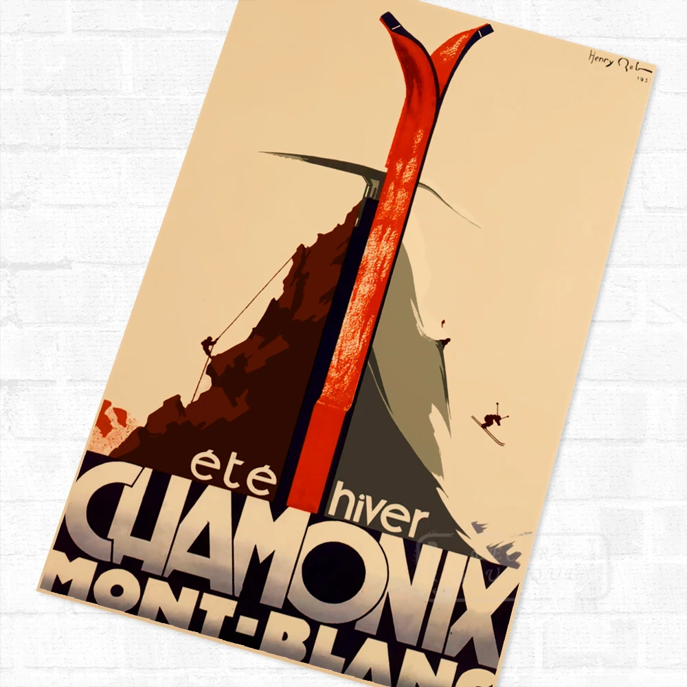 Винтажный Ретро-постер для катания на лыжах в Chamonix Mont-Blanc из крафт-бумаги