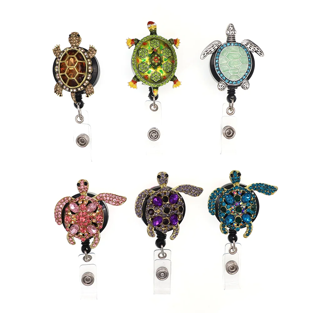 

Free shipping 6 styles colorful bling Rhinestone enamel turtle tortoise animal doctor/nurse Retractable ID Badge Holder reel