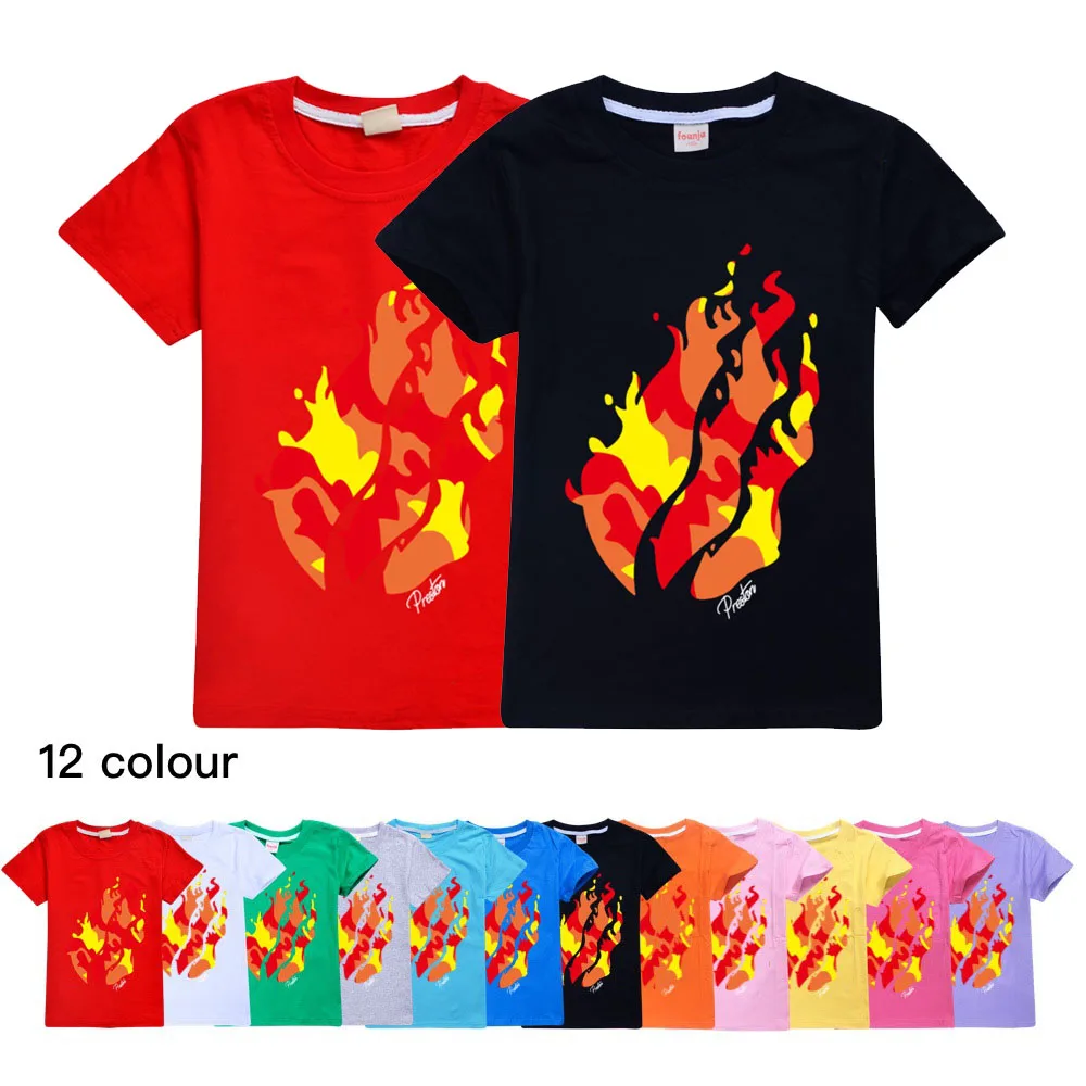 

Новые летние детские футболки для мальчиков с 3d принтом prestonplayz, летняя повседневная Универсальная футболка с коротким рукавом для девочек