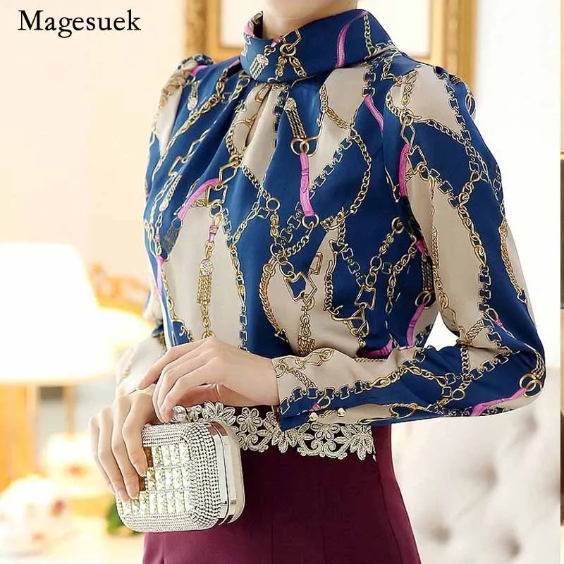 

Vintage Print O-Neck Office Lady Women Blouses Womens Tops and Blouses Chiffon Blouse Formal Blusas Mujer De Moda 2020 1817 50