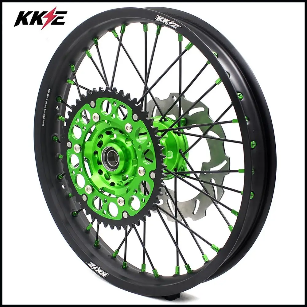 Полный комплект колес KKE 21 & 19 MX для Kawasaki KX250F 2019 зеленые соски черные Спицы
