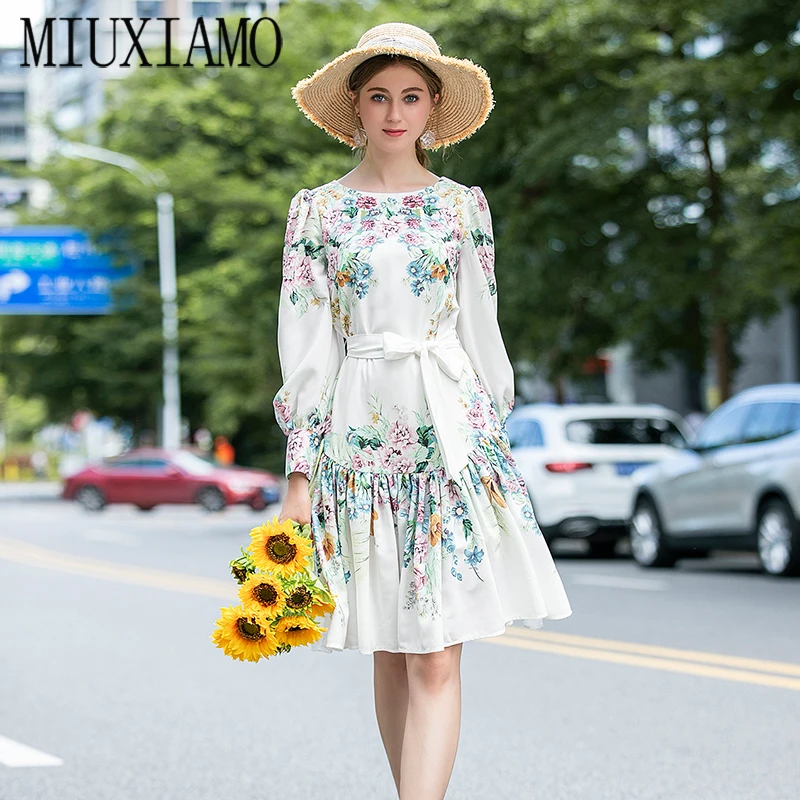 

Осеннее платье MIUXIMAO 2020, новое милое платье с длинным рукавом и юбкой-годе, Элегантное повседневное платье с принтом листьев и цветов, женски...
