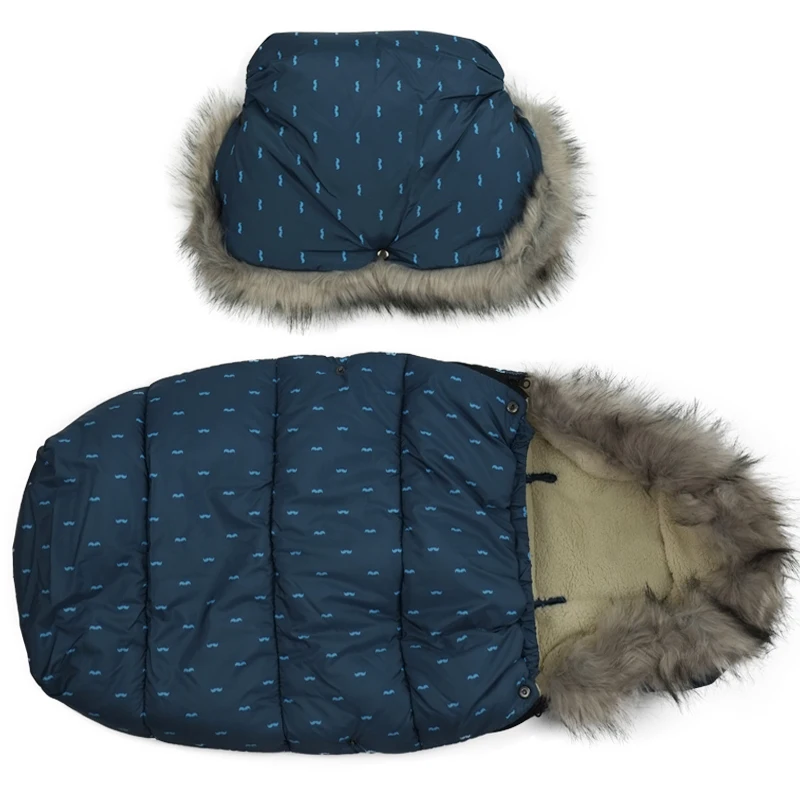 F With gloves Детская зимняя коляска, спальный мешок, уличная коляска, муфта для ног, чехол, Толстая теплая флисовая подкладка, для новорожденных детей 0-12 м, спальные мешки - Цвет: F With gloves
