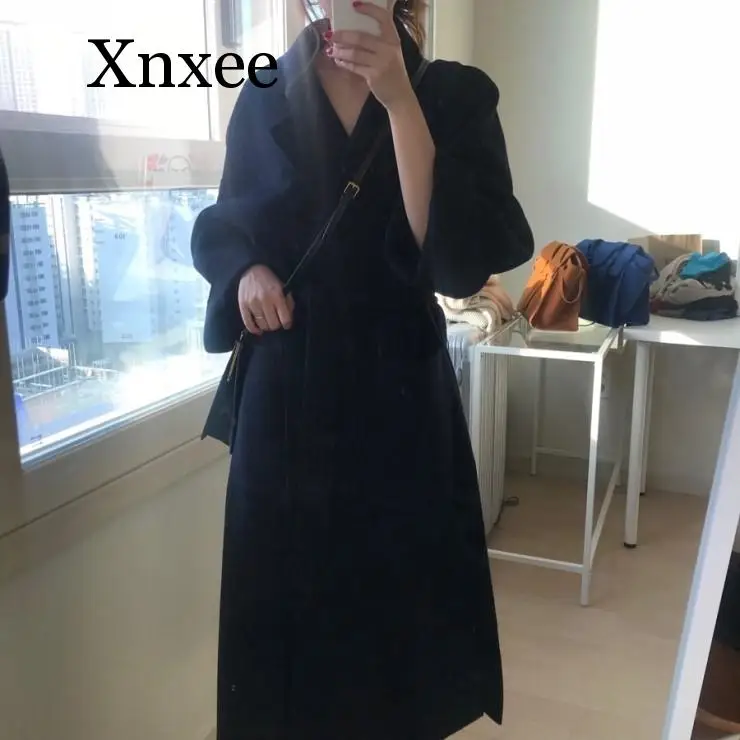 Пояс желтый Элегантное зимнее шерстяное пальто длинное Бандажное кардиган