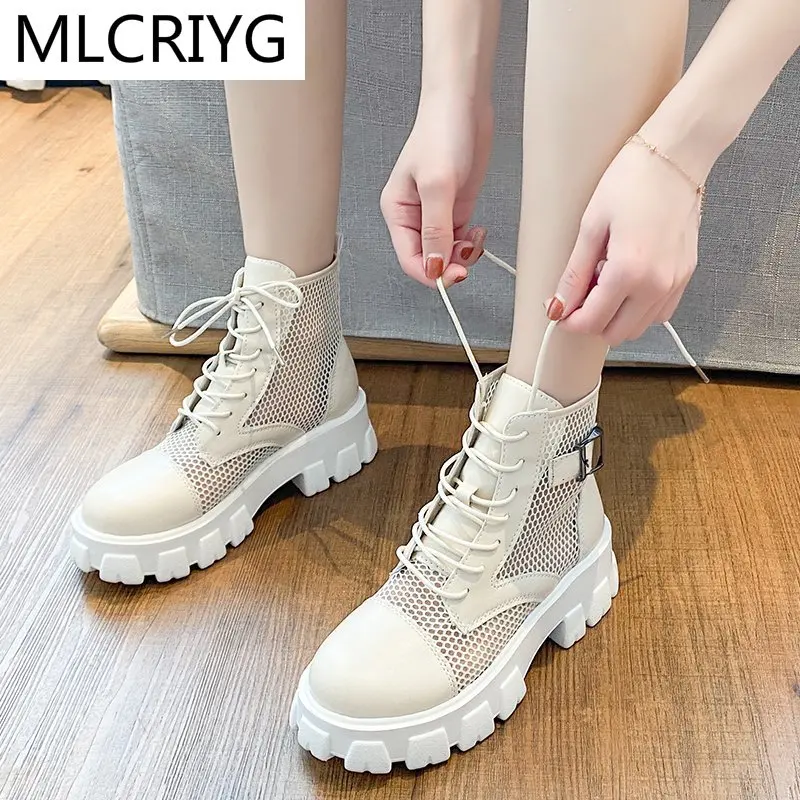 

2021 Fashion Women's Shoes Summer New Outdoor Walking Sexy Sandals Mesh Breathable Platform Shoes Women's Casual Lace-up Sandals