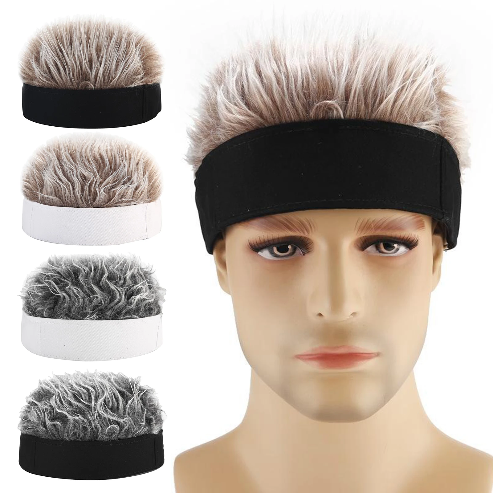 

Vintage Skull Landlord Retro Brimless Hat with Fake Hair Wig Sailor Skullcap Beanie