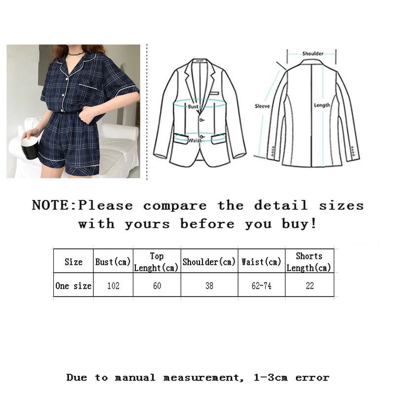 

Zoulv Women Fashion Short Sleeve Shirt and Shorts Two Pieces Set Sleepwear Casual Home Clothes for Women Vintage Plaid Pyjamas