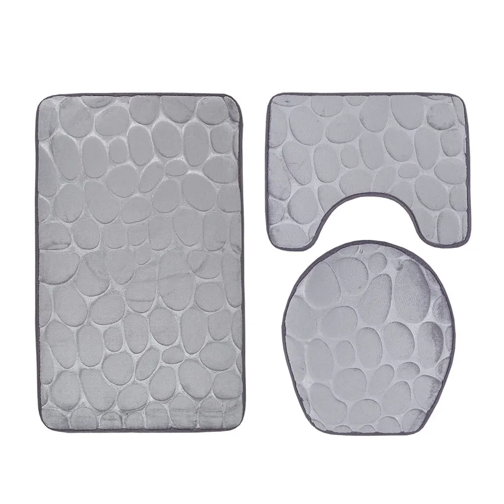 

Three-piece 3D Stone Carpet Bathroom Rugs And Mat Set