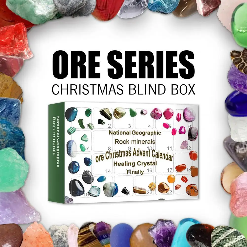 

Stone 1 Box Practical 24 Grid Ore Christmas Advent Calendar Stone Craft Christmas Ore Gift Box Eye-catching for Kids