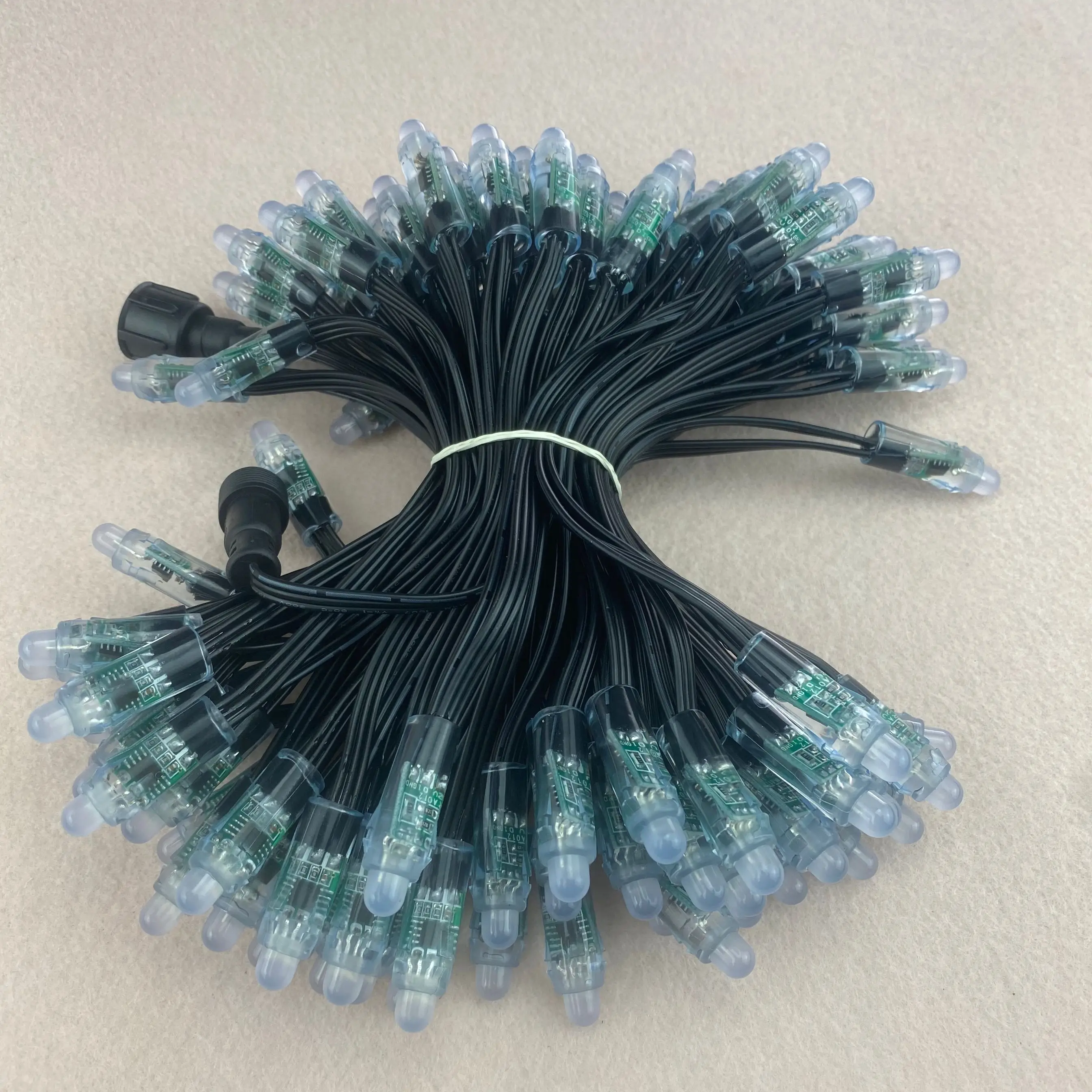 

100nodes bullet RESISTOR DC12V 15cm(6 inches) spacing addressable 12mm WS2811 led pixel string;all BLACK 18AWG wire,IP68