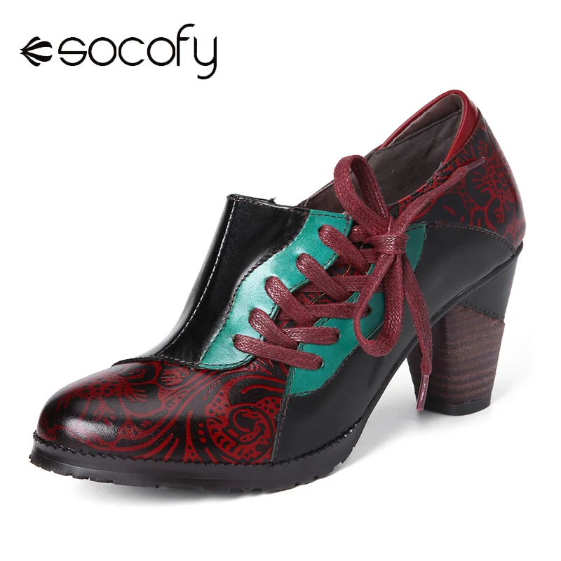 Женские ботинки из овечьей кожи SOCOFY короткие элегантные на высоком квадратном