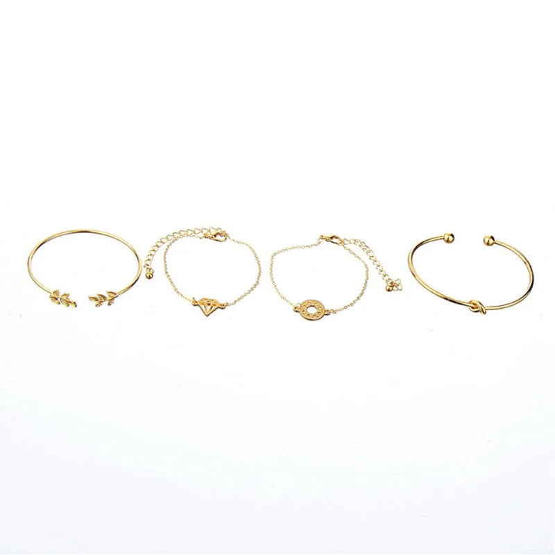 2019 new retro leaves knotted hollow natural stone combination set ladies bracelet bohemian trend jewelry | Украшения и