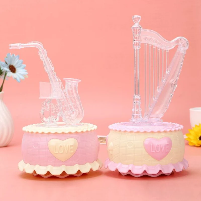 Лидер продаж 3D акриловая музыкальная шкатулка саксофон модель арпы украшение