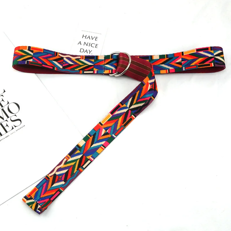 

Metal D Ring Buckle Canvas Belts Waist Strap Jeans Dress Trouser Decoration Waistband Ethnic Style Print Waist designer luxury