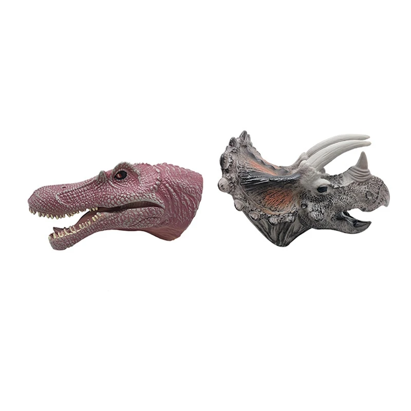 

2 Pcs Soft Vinyl Rubber Animal Head Hand Puppet Toys Model Gift Dinosaur Hand Puppet Toys For Children, A & B