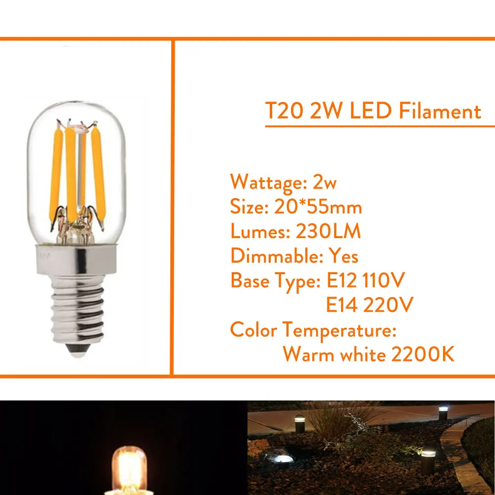 Dimmable T20 C7 E12 110V Светодиодный светильник 0,5 W 1W 2W Светодиодный светильник E14 220V Ретро Мини светодиодный светильник Edison холодильник 240V 130V
