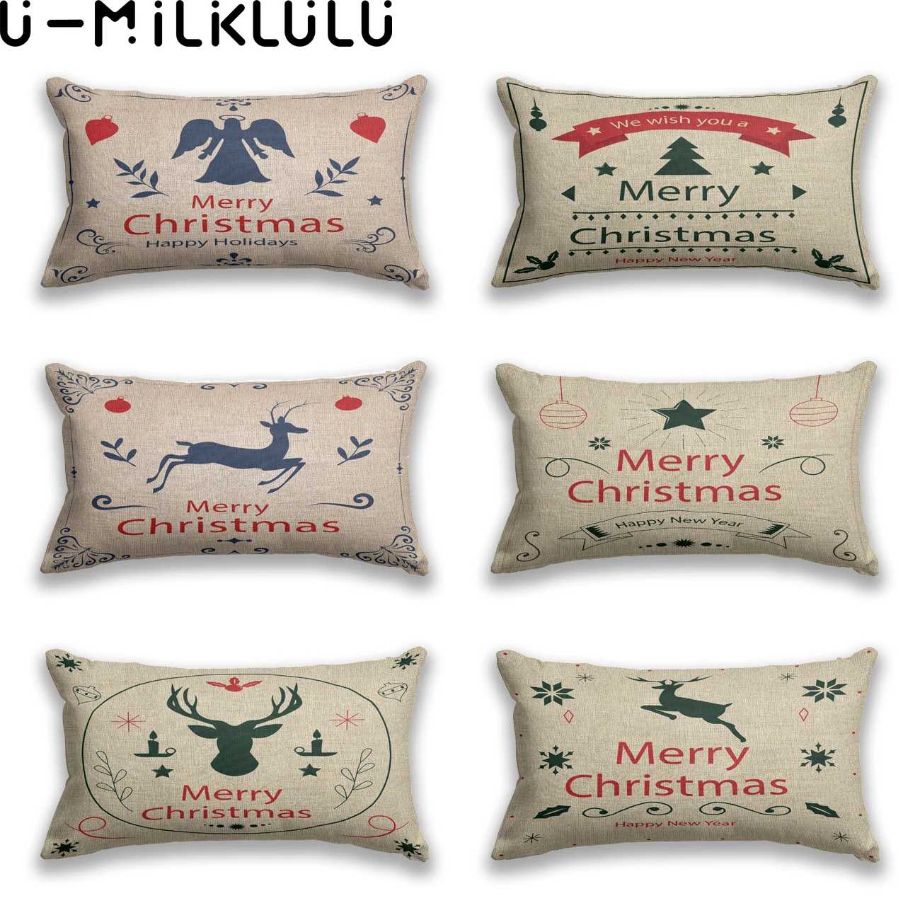 

2022 New Year Christmas Decoration Pillow Cover 30X50 Deer Merry Christmas Tree Angel Rectangle Linen Coshion Cover Spring Decor
