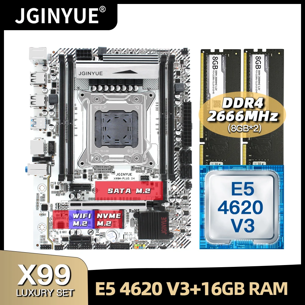 Verkaufen X99 Motherboard LGA 2011-3 Set Kit Mit Intel Xeon E5 4620 V3 Prozessor DDR4 16GB(2*8GB) 2666mhz RAM Speicher M-ATX X99M-PLUS D4