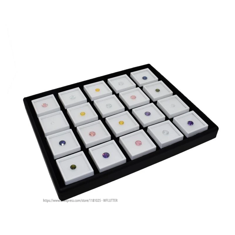 

High Quality Gem Display Tray Diamond Holder Gemstone Boxes 20 Cells Gem Organizer Jewelry Showcase Inside Box 5x5cm
