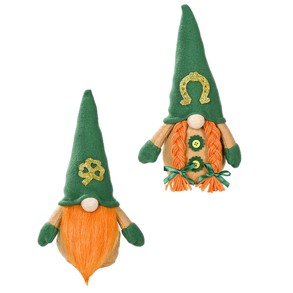

2Pcs Home Desktop Dwarf Doll Festival Gnome Doll Adorn St. Patrick's Day Gift