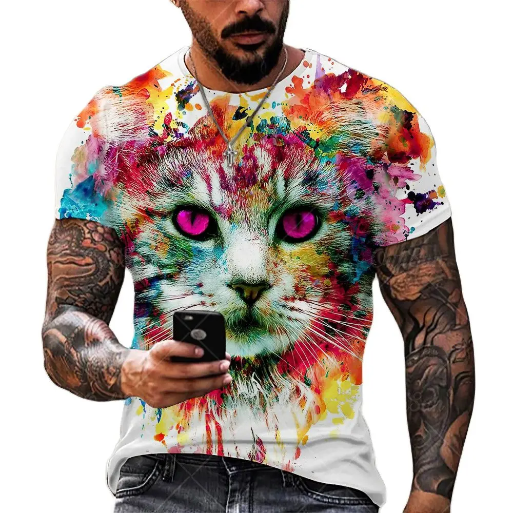 

Fashion Cute Cat Animal 3D Print Men's T-Shirt Casual Unisex O-Neck Short Sleeve Summer Loose Oversized T Shirts Men Clothing