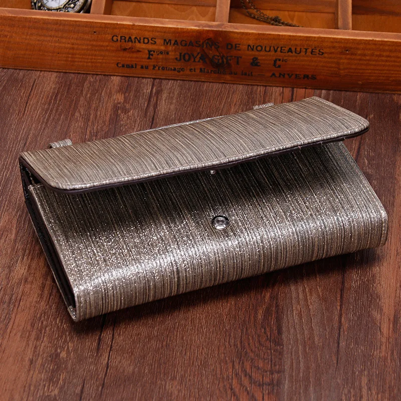 

New Style Women's Wallet Genuine Leather Pearly Lustre Thin Stripe Women's Bag