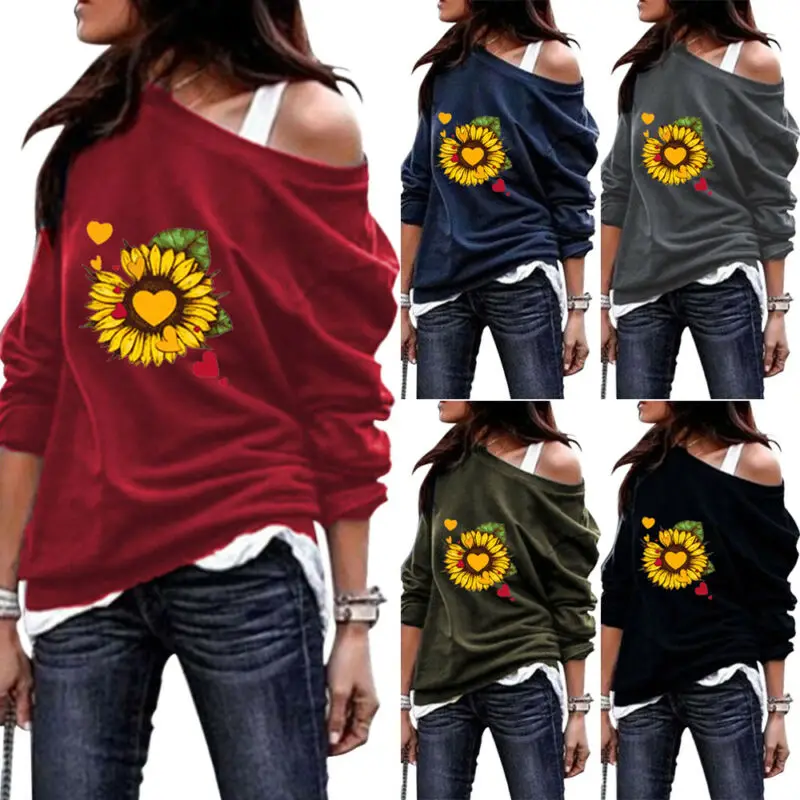 

Women Printed Long Sleeve T-shirt Ladies Casual Loose Crew Neck Tops Blouse Tee