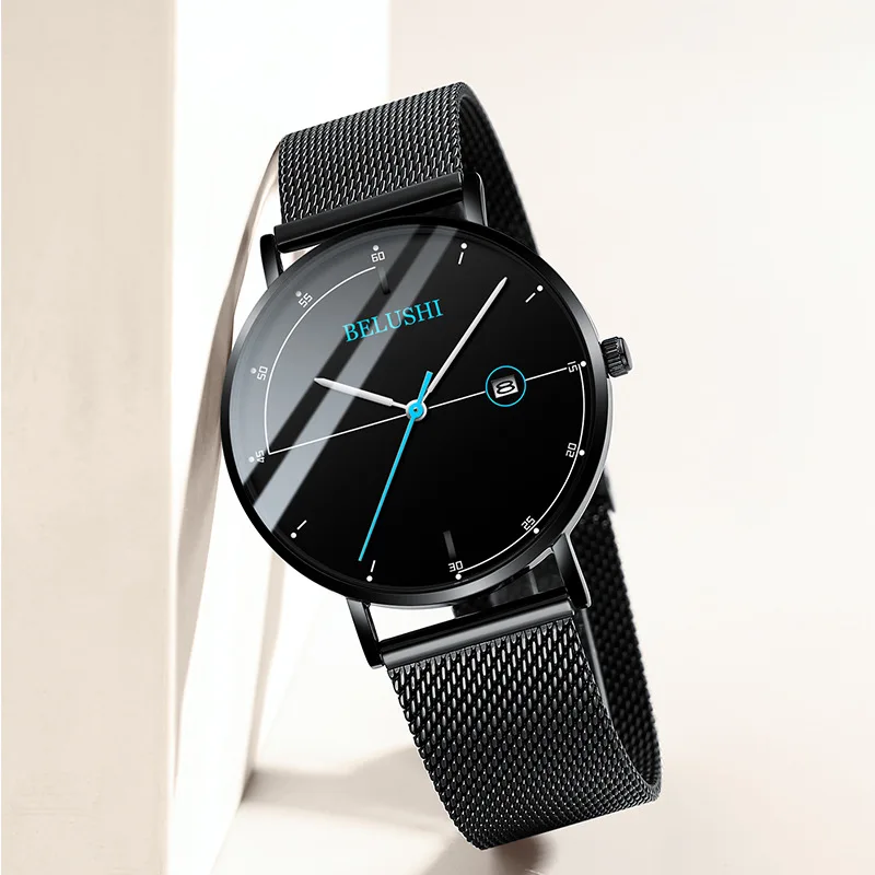 

New Men's Watches Business Casual Quartz Watch Waterproof Leather Mesh Belt Fashion Source Wholesale Factory