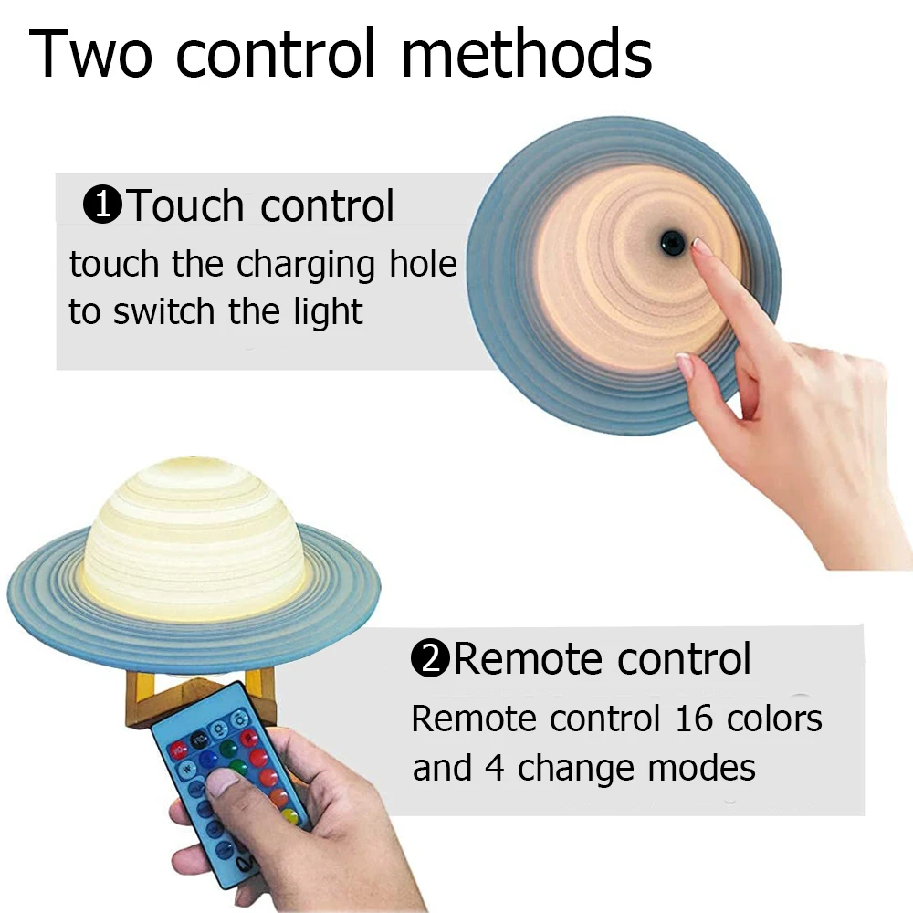 moon lamp 3d saturn lamp led night light usb rechargeable moon light 16 colors bedside room decor for home children gift free global shipping