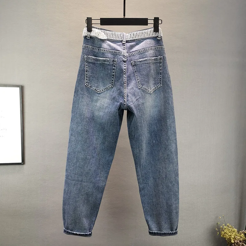 

Plus Size Hot Drilling Jeans Denim Pants Women 2020 Spring New Retro INS Jean Pants Students Loose Pants Trousers