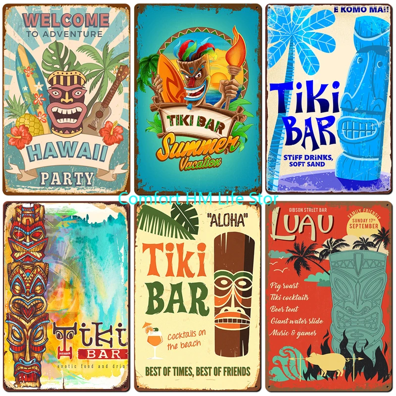 

Плакат Aloha Tiki для бара, жестяной ВИНТАЖНЫЙ ПЛАКАТ для пляжа, вечеринки, бара, паба, Настенный декор, металлическая пластина, ретро, Гавайские ...