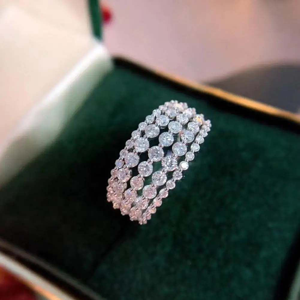 

Luxury Jewelry Silver Pave White Sapphire Cz Diamond Gemstones Female Wedding Party Engagement Band Ring