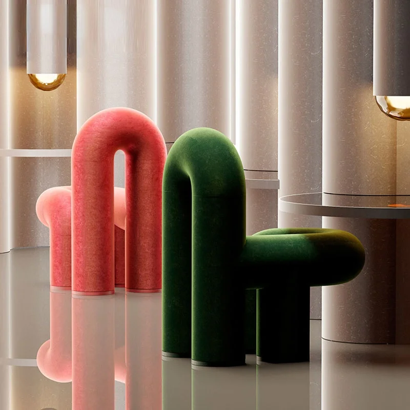 

Creative Strange Shape Curved Water Pipe Chair FRP Seat Fabric Single Leisure Chair Model Room Couch Dining Chair