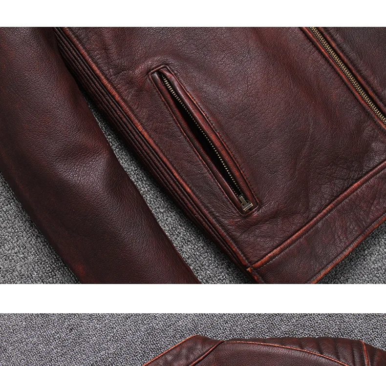 Tcyeek Genuine Leather Jacket for Men Fashion Cow Leather Coat Streetwear Men's Moto& Biker Coats Slim Casaco U-1806