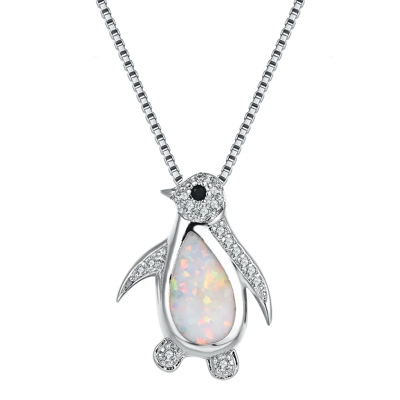 

Fashion luxury opal creative penguin animal necklace female romantic wedding accessories Valentine's day jewelry gift wholesale