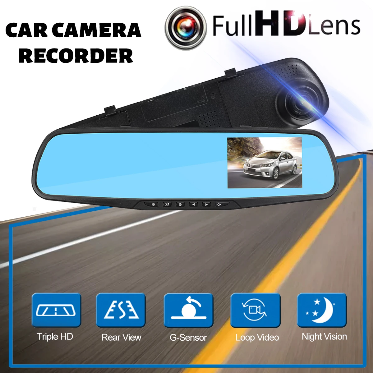 

Full HD 1080P Car DVR Camera 4.3 inch Automobile Data Recorder Rearview Mirror Dash Digital Video Recorder Dual Lens Camcorder