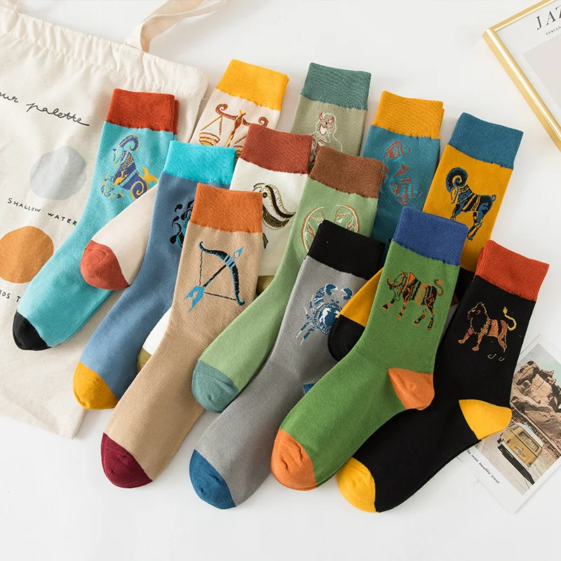 

12 constellation sports socks women spring autumn china Chinese tube socks Harajuku style card students simple cotton socks