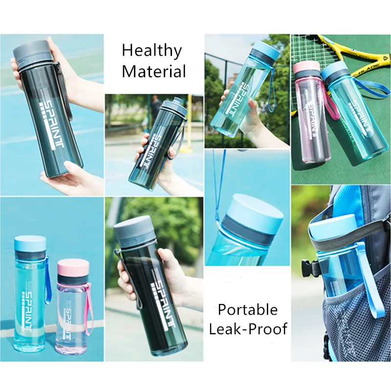 

550ml/700ml High Quality Portable Sport Water Bottle With Rope Leak-Proof Durable Drinkware Travel Bottles BPA Free